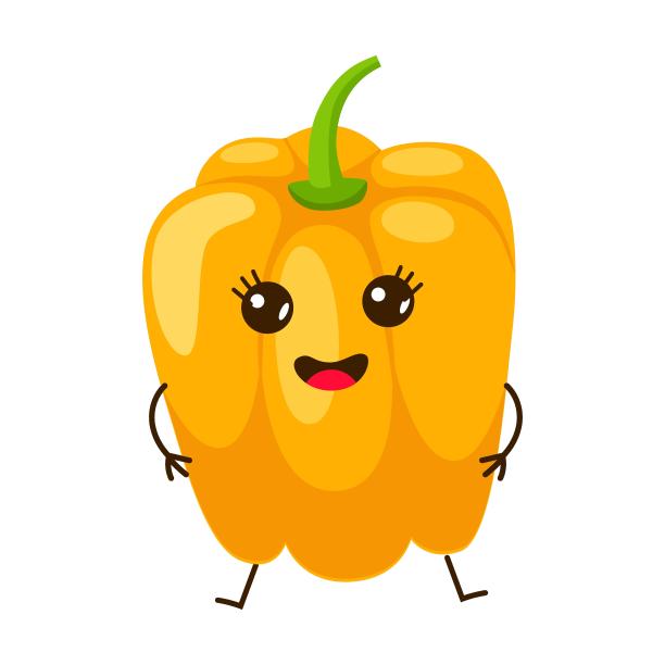 甜椒，蔬菜人物卡哇伊的面孔卡通插画。健康食品，花园，蔬菜孤立在白色背景图片下载