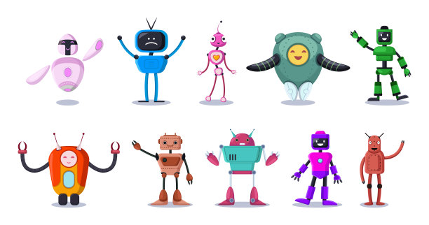 可爱的漫画机器人不同形状的矢量插画集图片下载