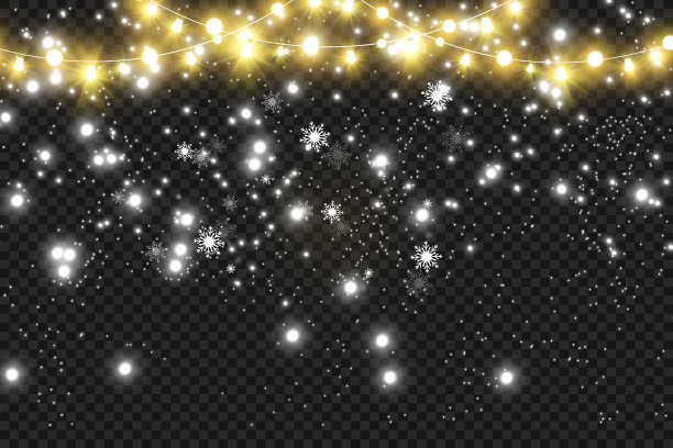 圣诞节明亮、漂亮的彩灯、设计元素。用于圣诞贺卡设计的发光灯。花环，圣诞装饰物。图片下载