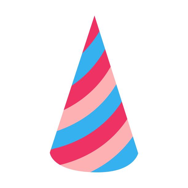 可爱的条纹锥帽，生日派对元素矢量插画。蛋糕，纸杯蛋糕，五彩纸屑，气球，给孩子们的白色背景的礼物图片下载