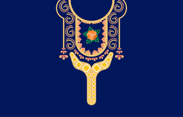 项链几何东方民族图案传统花卉刺绣设计时尚女性。背景，墙纸，衣服和包装。图片下载