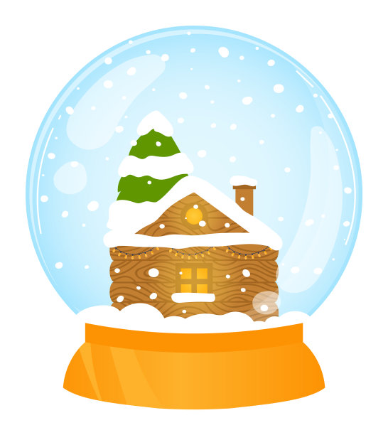 圣诞礼物玻璃雪花球，假日惊喜玩具，设计卡通风格矢量插画，白色隔离。图片下载