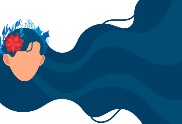 女孩美丽的脸剪影长发像波浪，梦想概念卡设计矢量插画图片下载