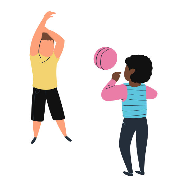 画快乐的孩子，玩球，设计健康的运动员，夏季运动，孤立在白色，平面风格矢量插画。图片下载