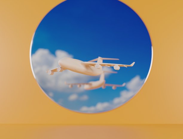 从反射天空的镜子中飞出来的飞机。图片下载