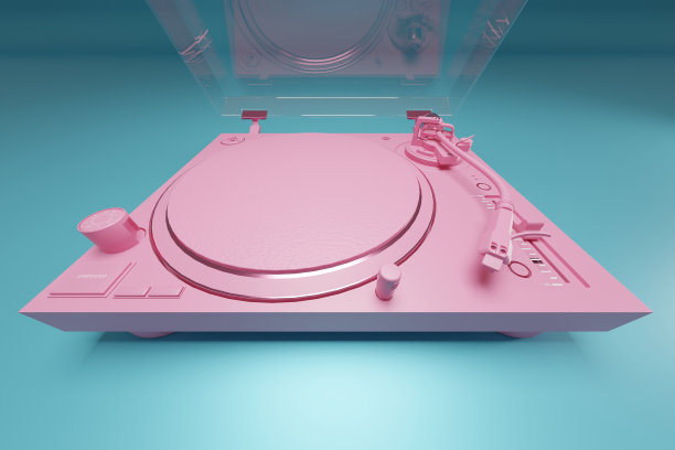 在蓝绿色的背景上，一个粉红色柔和的转盘。图片下载