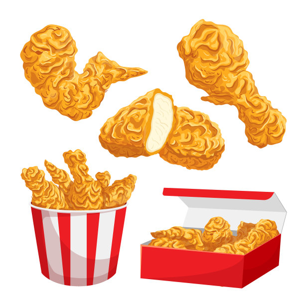 炸鸡食品脆皮集卡通矢量插画图片下载