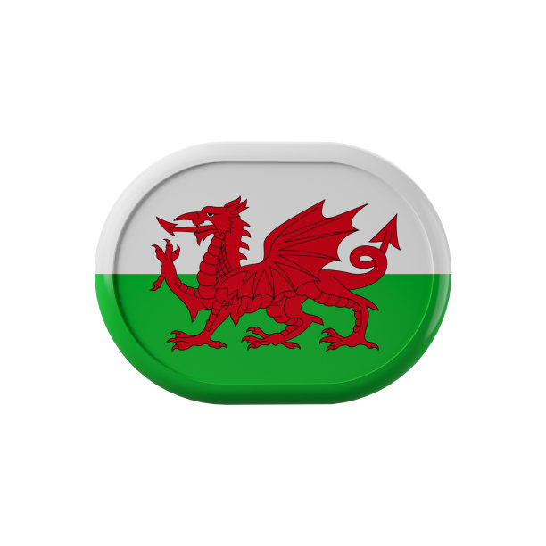 威尔士国旗，3D西班牙国旗符号。威尔士旗3d插图。威尔士旗3d插图。图片下载