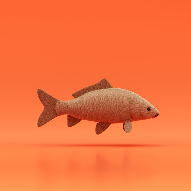 鲤鱼鱼娃娃，填充鱼织物单鱼从侧面，侧面，手工海洋动物，3d渲染图片下载