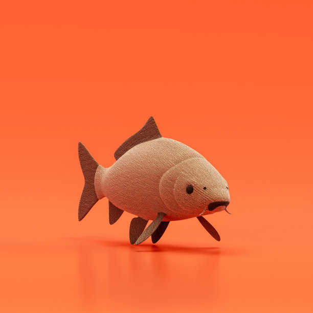 鲤鱼鱼娃娃，布制填充鱼，单鱼从角度看，手工制作的海洋动物，3d渲染图片下载