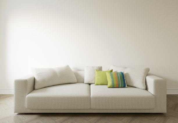 空荡荡的室内模型，沙发和墙壁。灰色的沙发在内部，与自由的空间在墙上。三维渲染图片下载