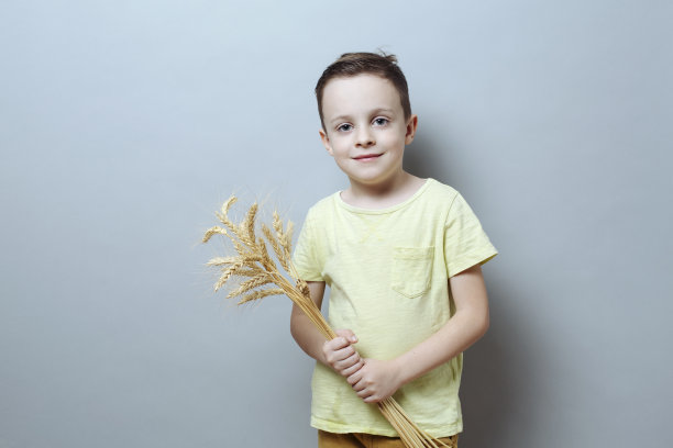 孩子手里拿着麦穗。象征着生命、食物、面包和繁荣图片下载