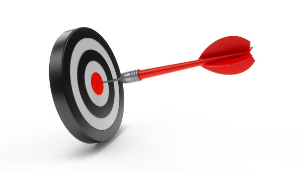 3D效果图红色飞镖瞄准白色背景上孤立的靶图片下载