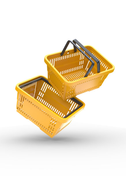 白色背景的黄色超市塑料购物篮图片下载