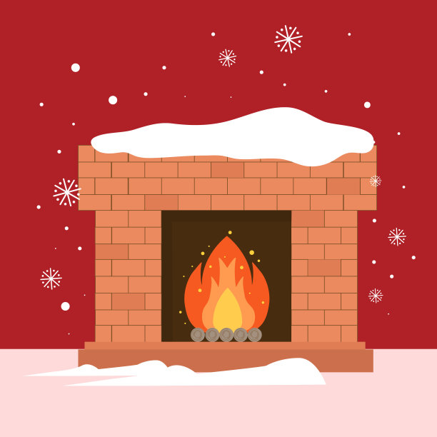 在壁炉里烧木柴。平面设计中的圣诞壁炉场景概念。圣诞快乐，新年快乐。冬天的假期。图片下载