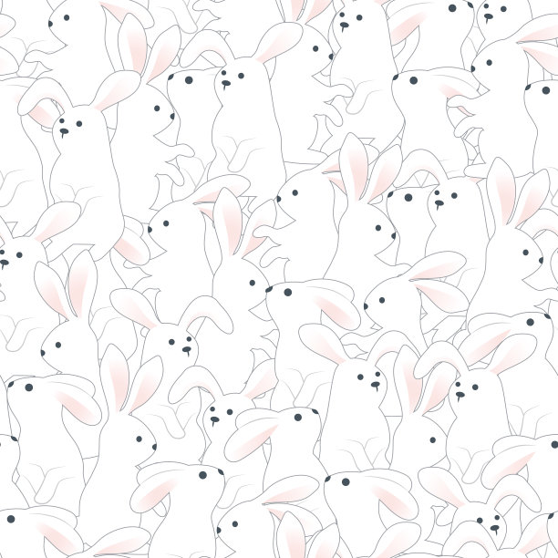 无缝的矢量图案以一群白兔的形式出现。图片下载