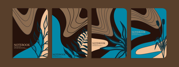 现代抽象植物封面设计集。手绘涂鸦背景。A4大小的笔记本，杂志，目录，海报图片下载