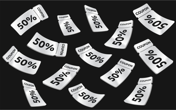 飞灰券，抵券，兑换。打折，有利可图的购买。3 d优惠券。3 d凭证。矢量插图。黑色星期五。图片下载