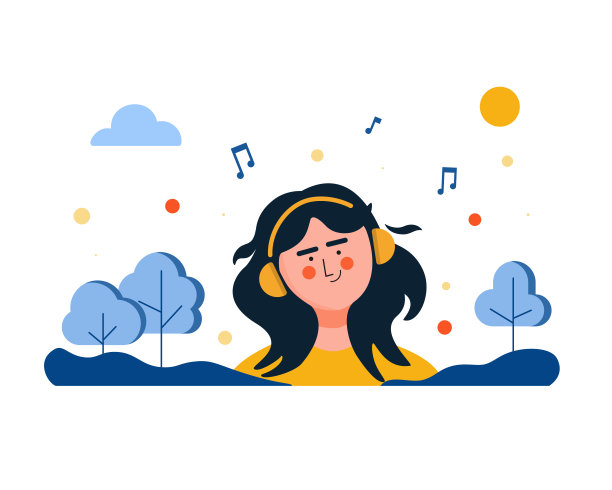 女孩在外面听音乐。图片下载