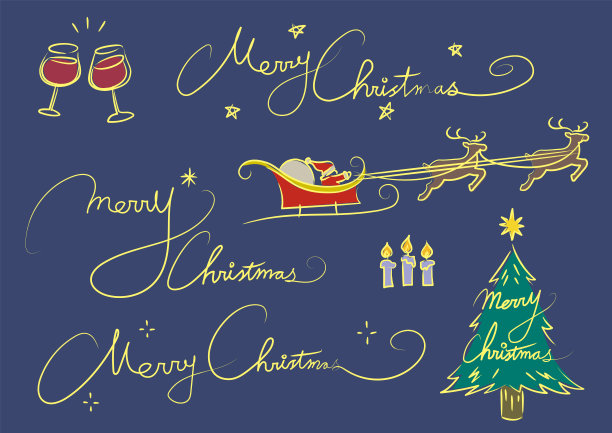 圣诞套装包括写好的圣诞快乐，圣诞老人和他的驯鹿，祝酒和蜡烛。图片下载