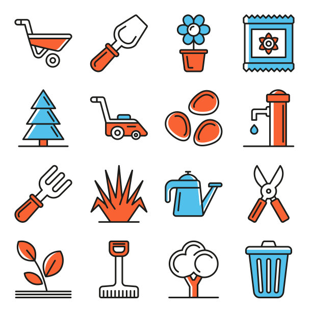花园工具图标设置为白色背景。向量图片下载