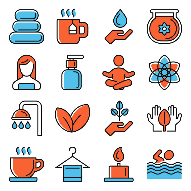 美容和水疗图标设置在白色背景。向量图片下载