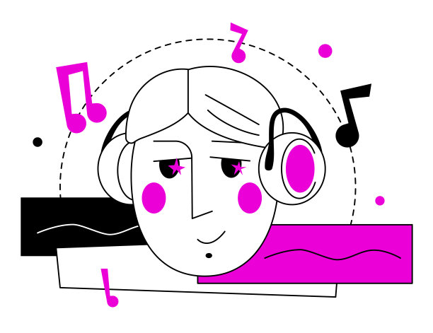 听你最喜欢的声音-彩色平面设计风格插画图片下载