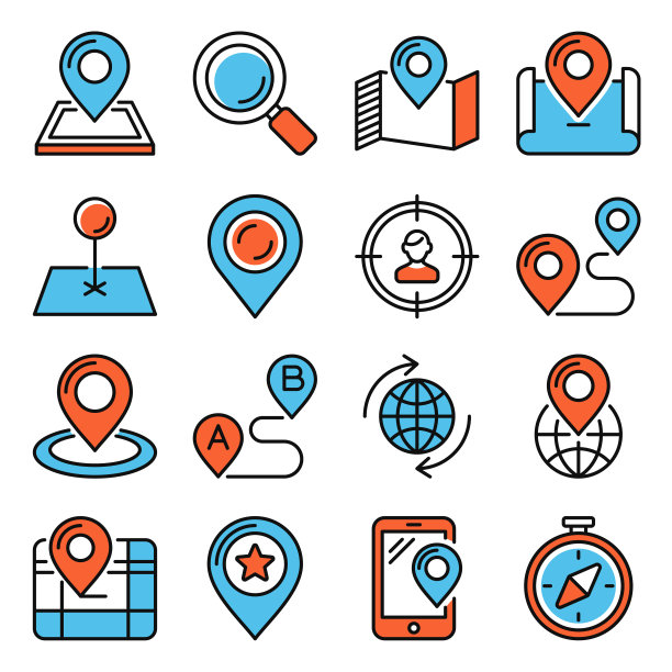 设置在白色背景上的路线位置图标。向量图片下载