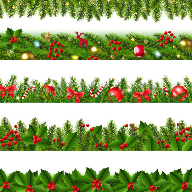 大布景圣诞花环孤立图片下载