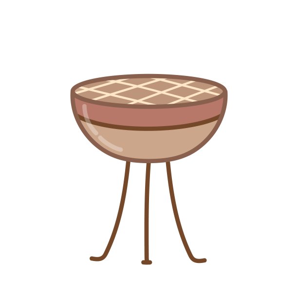 便携式烧烤壶烧烤。卡通风格的手绘插图。白色背景上隔离的向量。图片下载