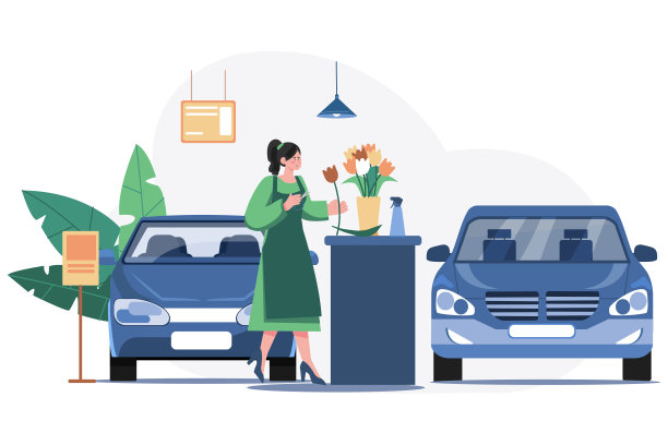 汽车陈列室里捧花的女人图片下载