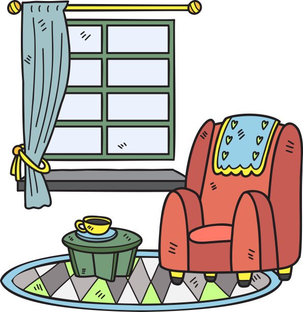 手绘沙发和窗户室内插画图片下载