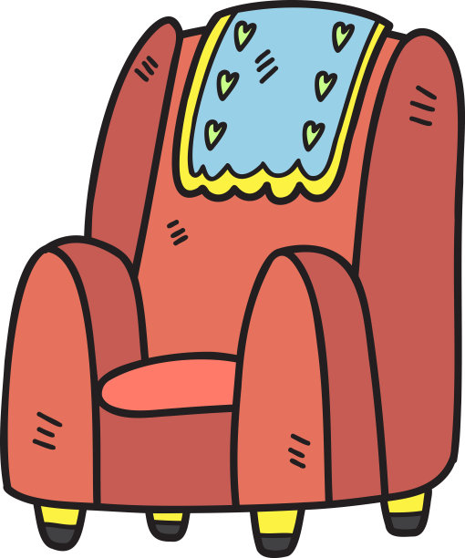 手绘扶手椅和毯子与心形图案插图图片下载