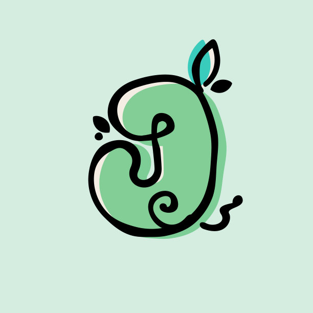 字母J环保标志。手绘风格与粗糙的马克笔和油漆移位效果。图片下载