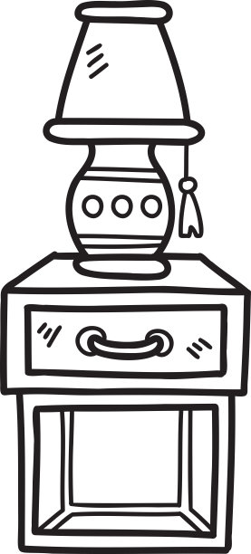 手绘边桌和台灯插图图片下载
