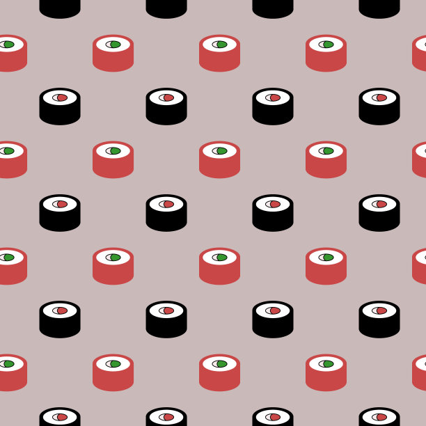 寿司卷红黑相间，图案无缝，矢量。图片下载