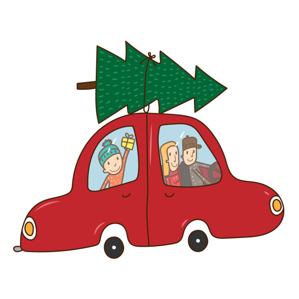 一家人在车里运送圣诞树图片下载