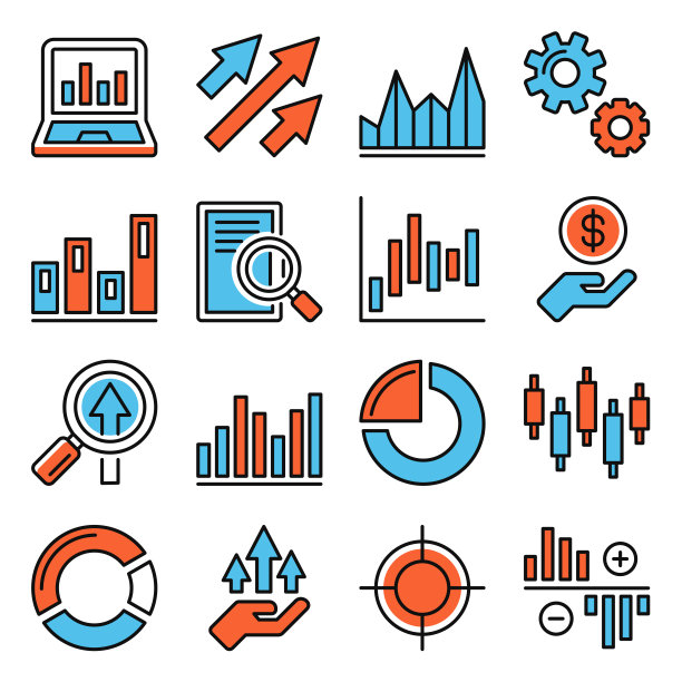 股票交易所的图标设置为白色背景。向量图片下载