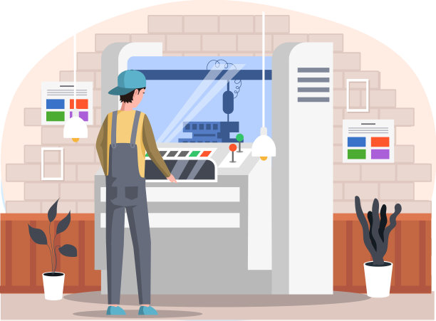 员工与工业打印机计算机控制面板工作。工人在大型机器上打印图片下载