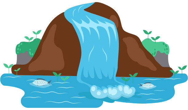 水位下降。河流瀑布从白色背景的悬崖上落下。瀑布溪流图片下载