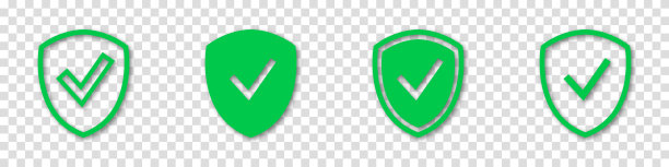 屏蔽检查标记图标设置。保护批准标志。安全的图标。打勾和划叉图标。透明背景上的矢量插图。图片下载