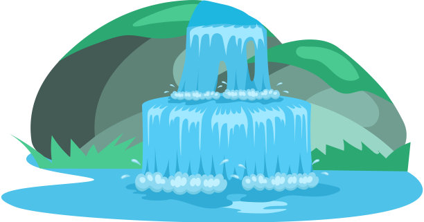 水位下降。河流瀑布从白色背景的悬崖上落下。瀑布溪流图片下载