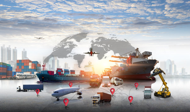 集装箱货运的全球业务，为企业物流概念，航空货运卡车，铁路运输和海上运输，全球在线货物订单图片下载