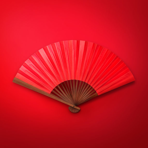 红色背景上的红色中国折扇图片下载