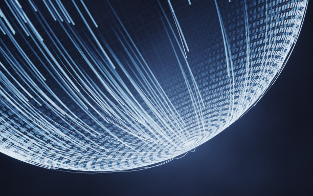 具有发光线条结构的数字球体，三维渲染。图片下载