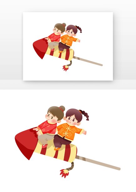 春节新年福娃骑火箭图片下载