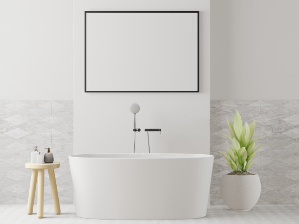 舒适的浴室和模型框架的3D室内设计图片下载