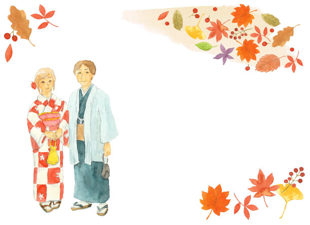 一个穿着水彩画和服的人的插图图片下载