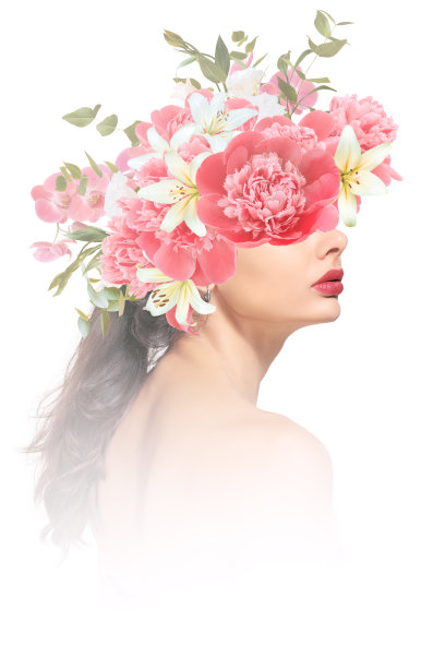 年轻女子与花的抽象艺术拼贴画图片下载