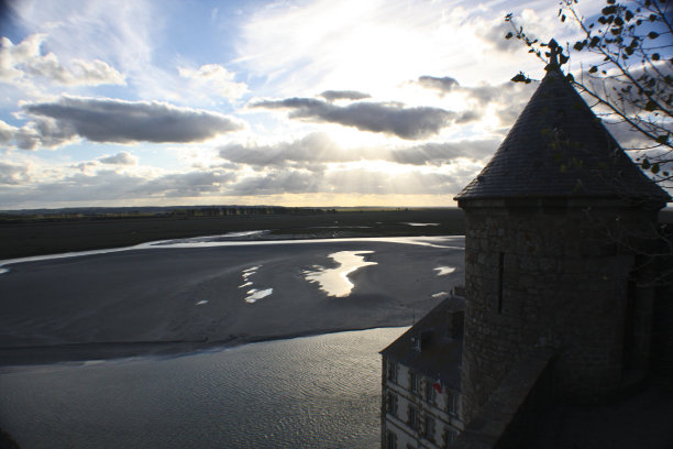 俯瞰著名的圣米歇尔山修道院图片下载